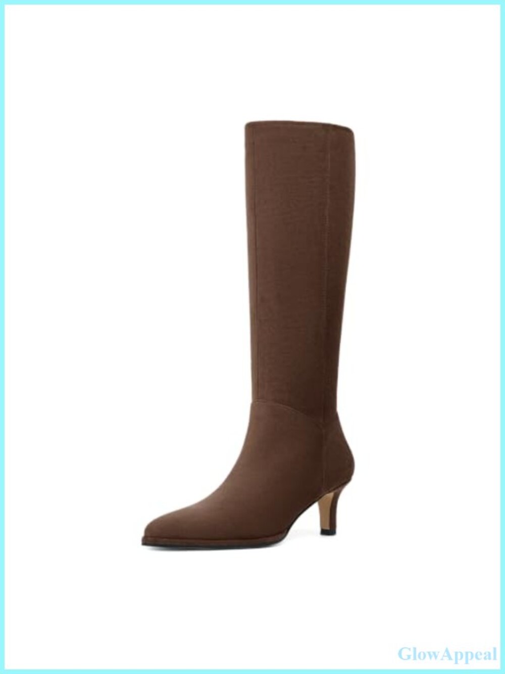 Women's Faux Suede Knee High Boots Kitten Heel Pointed Toe Zip